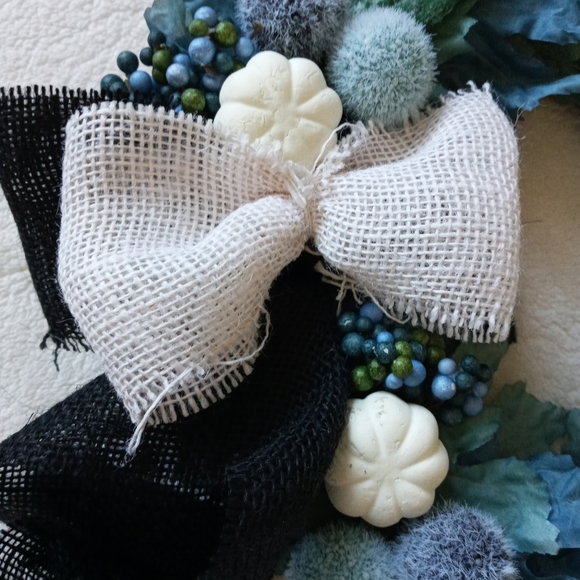 Fall Blue & Teal Maple Leaf Wreath 12" Farmhouse - Picture 3 of 10